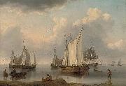 William Anderson A British warship, Dutch barges and other coastal craft on the Ijselmeer in a calm Sweden oil painting artist